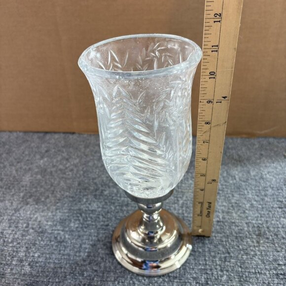 VTG Christmas Trees Hurricane Lamp Candle Holder Silvertone Base Y2K Farmhouse - Picture 9 of 16